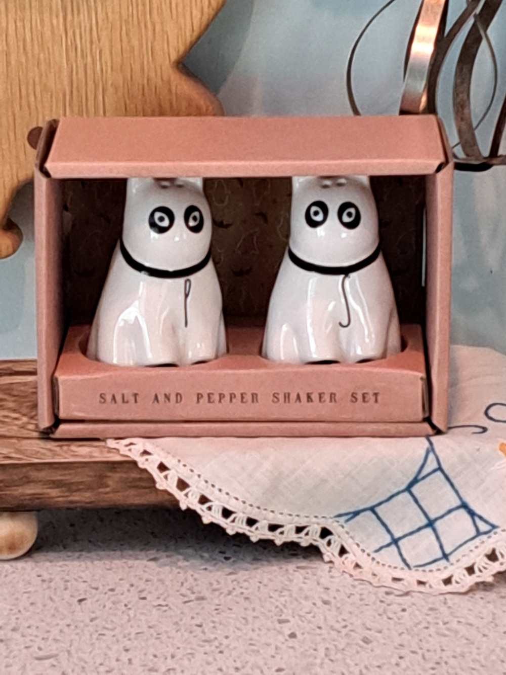 Rae Dunn White and Black Cat Salt & Pepper Shaker Set